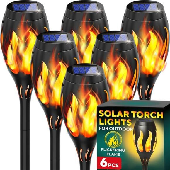 Beautiful Solar Lights for Outside 6-Pack - Premium Solar Tiki Torches - Picture 1 of 8